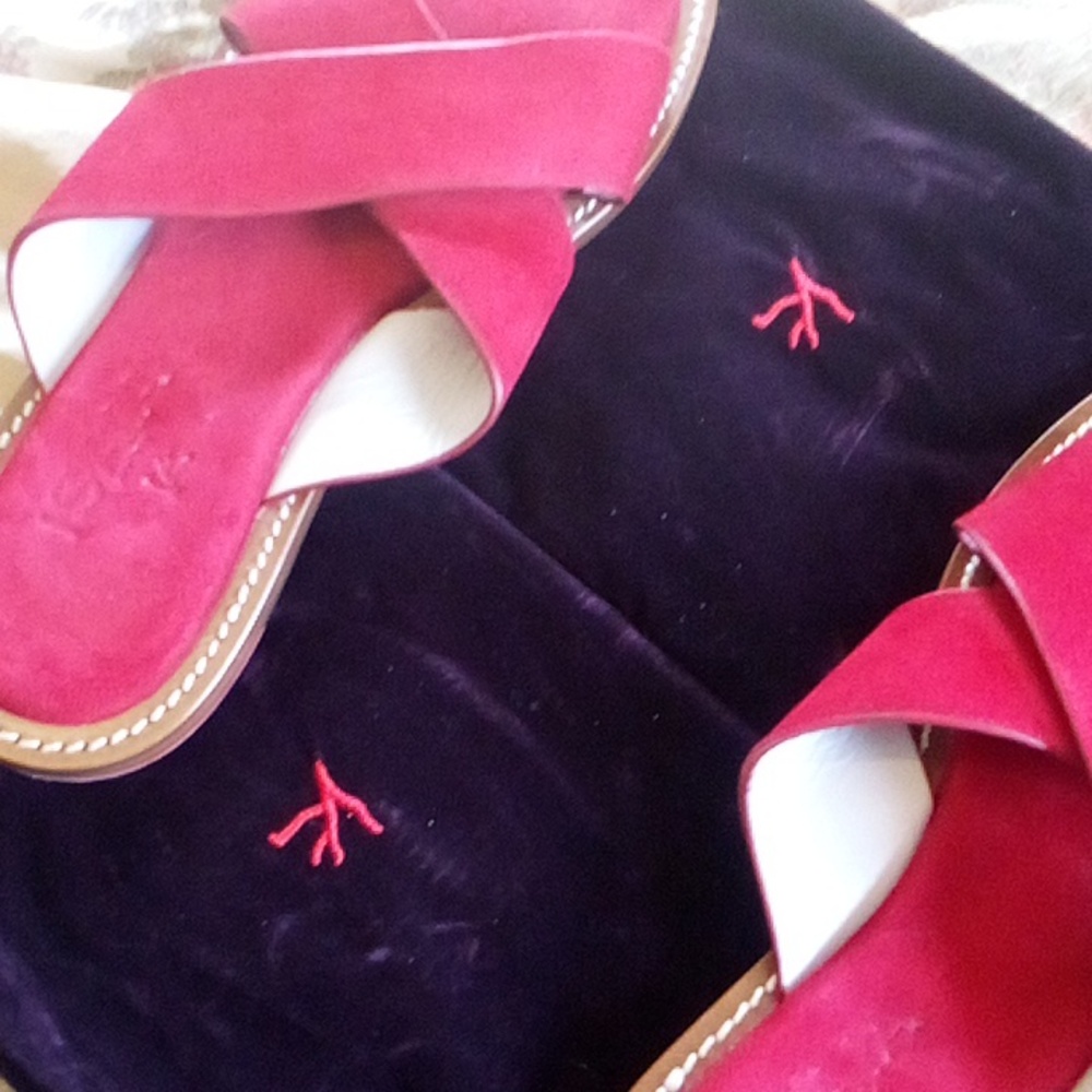 Isaia Red suede slides Naples, Italy size 42 EU = USA 9.5 mens - 2 dust bags - Picture 7 of 9